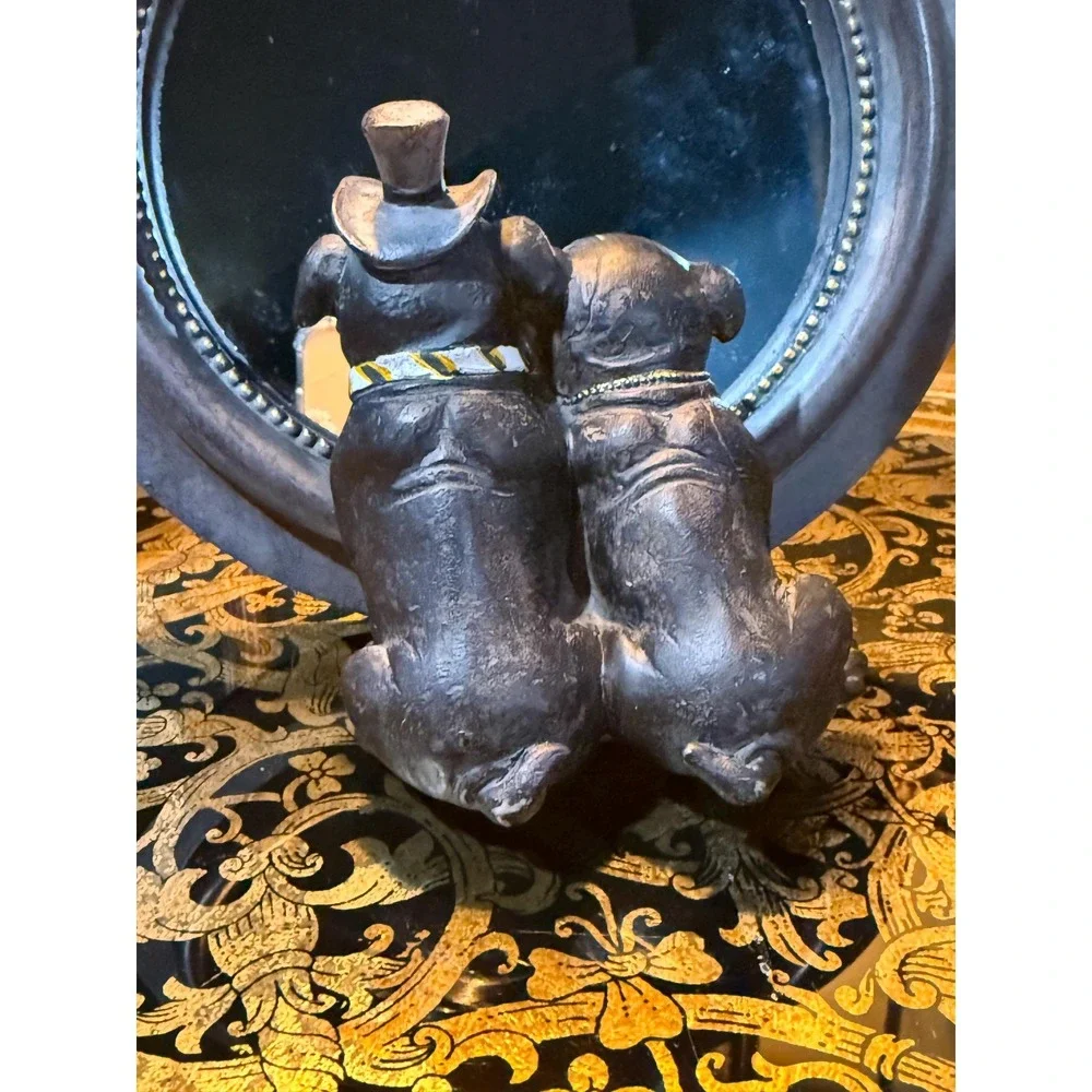 Vintage Victorian Bulldog‎ Couple Tabletop Mirror